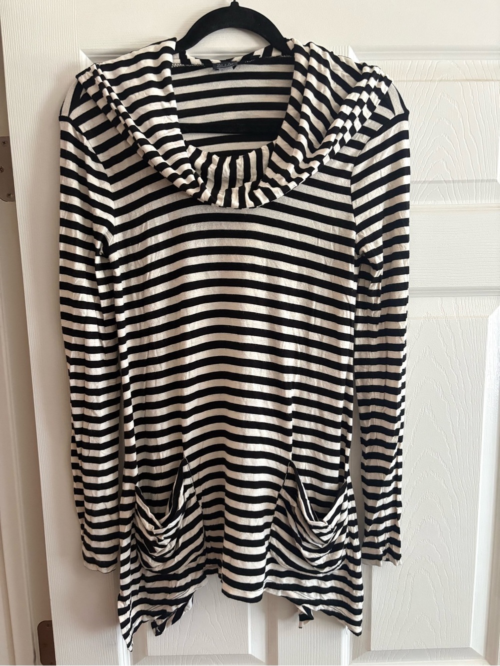 Blue Saks Fifth Avenue cowl neck long sleeve hooded shirt pullover oversized XS